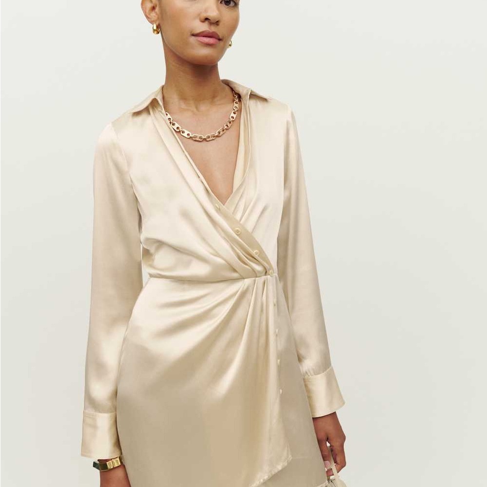 Reformation Alaine Silk Dress in Ivory